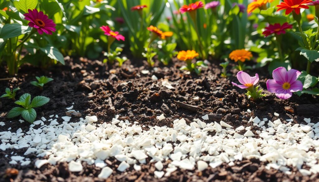 engrais aux coquilles d'œufs dans le jardin