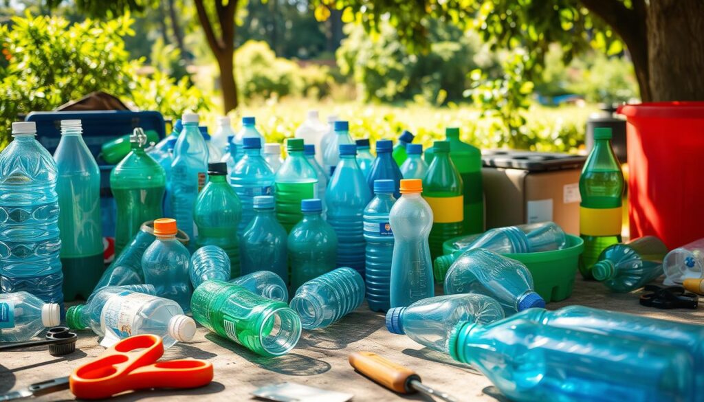 préparation des bouteilles en plastique recyclées