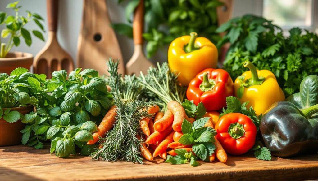 sélection des herbes et légumes